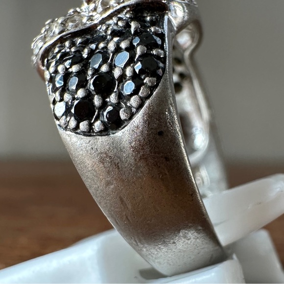 925 Sterling Silver Belt Buckle Ring Diamond Black Onyx Gemstone 5.5 Estate - Picture 6 of 10